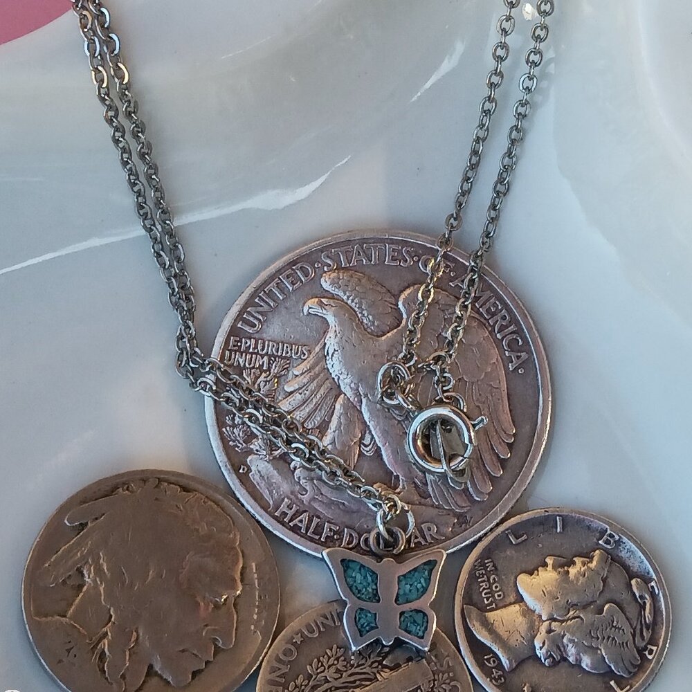 Circa 1970's Sterling/Turquoise Butterfly Necklace